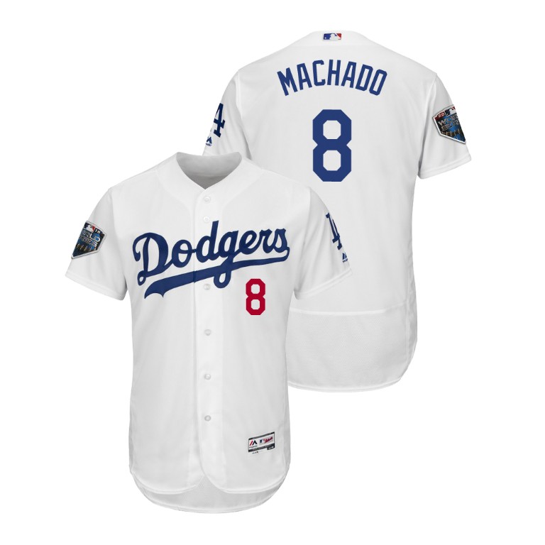 Los Angeles Dodgers White #8 Manny Machado Flex Base Jersey 2018 World Series