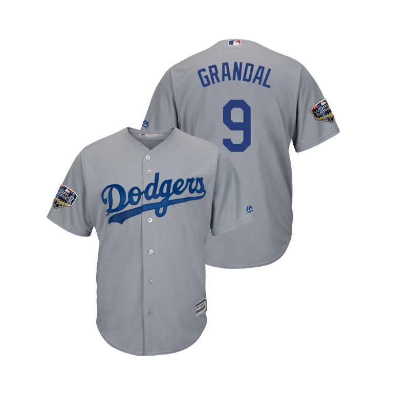 Los Angeles Dodgers Gray #9 Yasmani Grandal Cool Base Jersey 2018 World Series