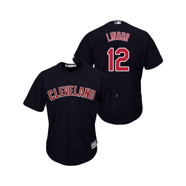 Cleveland Indians Navy #12 2019 Cool Base Francisco Lindor Alternate Jersey