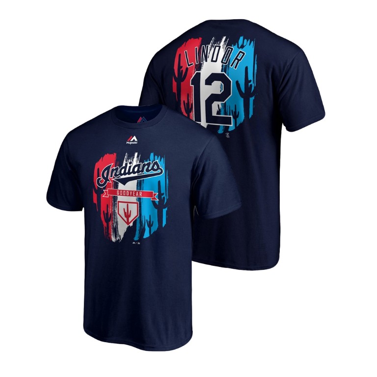 Cleveland Indians Navy #12 Francisco Lindor Majestic T-Shirt 2019 Spring Training
