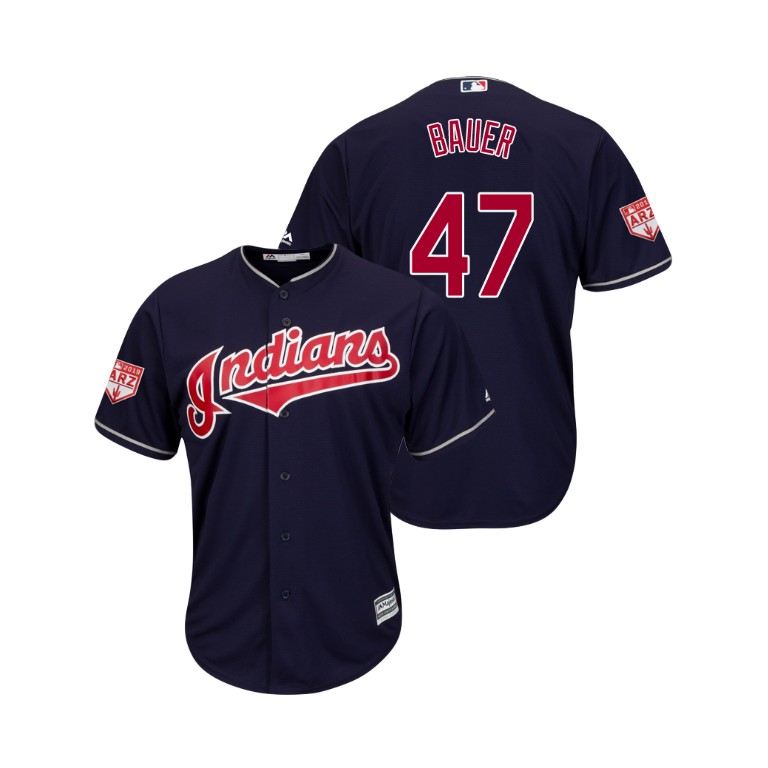 Cleveland Indians Navy #47 Trevor Bauer Cool Base Jersey 2019 Spring Training
