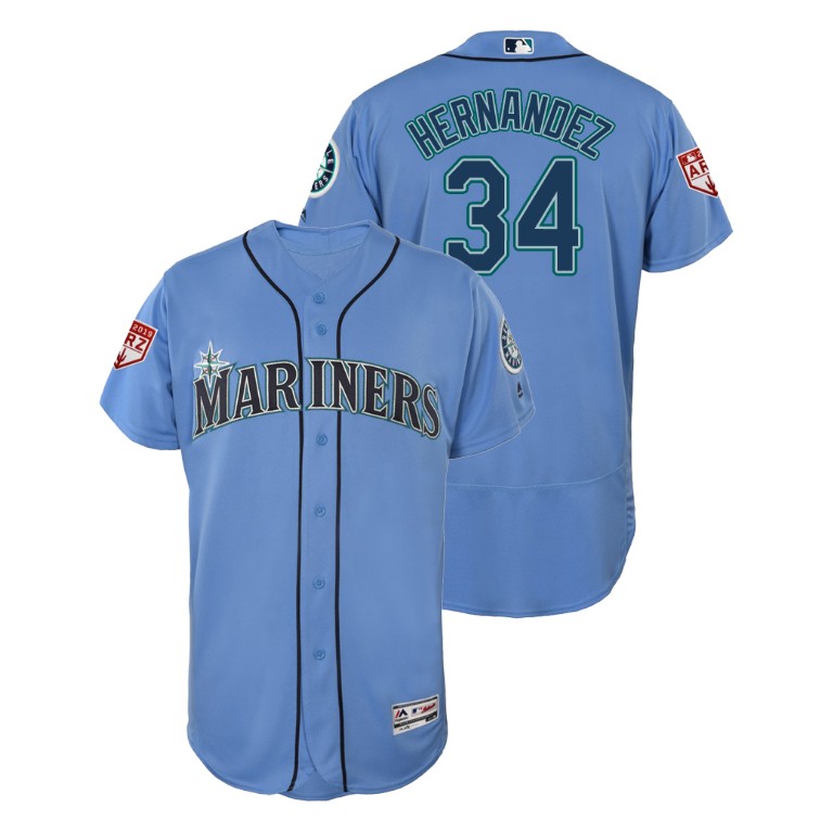 Seattle Mariners Light Blue #34 Felix Hernandez Flex Base Jersey 2019 Spring Training