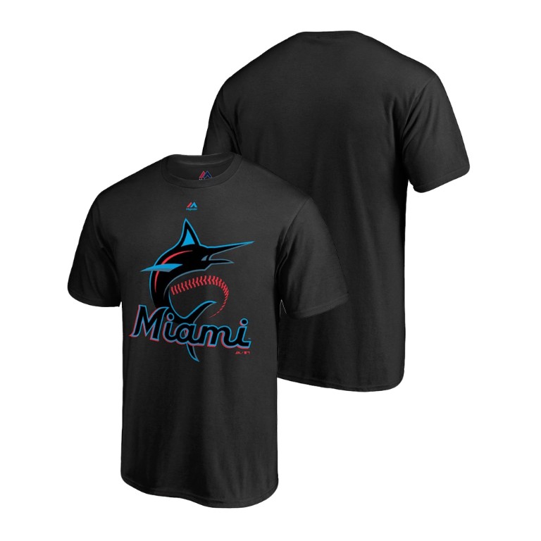 Miami Marlins Majestic Black 2019 Official Logo T-Shirt