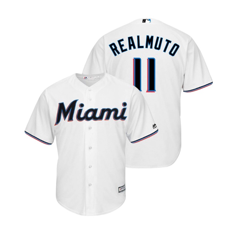 Miami Marlins White #11 2019 Cool Base J.T. Realmuto Home Jersey Miami Marlins White #11 2019 Cool Base J.T. Realmuto Home Jersey