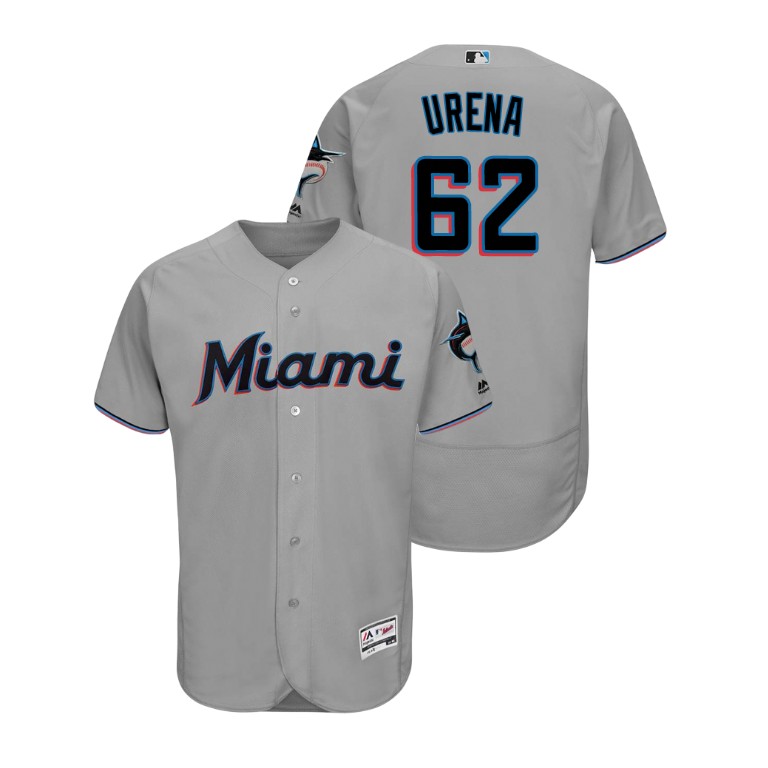 Miami Marlins Gray #62 2019 Flex Base Jose Urena Road Jersey