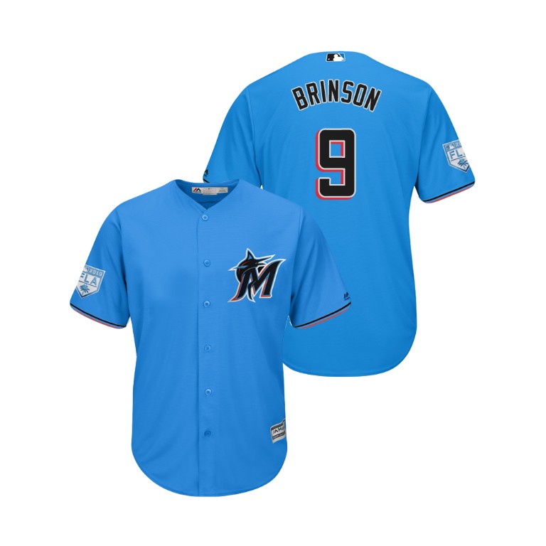 Miami Marlins Blue #9 Lewis Brinson Cool Base Jersey 2019 Spring Training