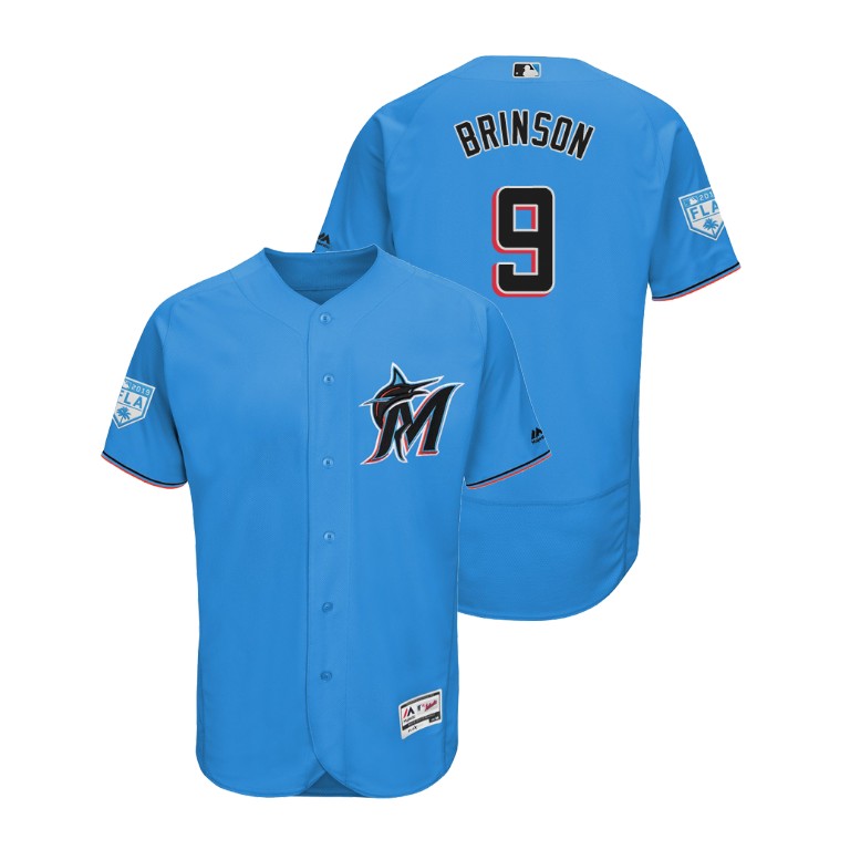 Miami Marlins Blue #9 Lewis Brinson Flex Base Jersey 2019 Spring Training