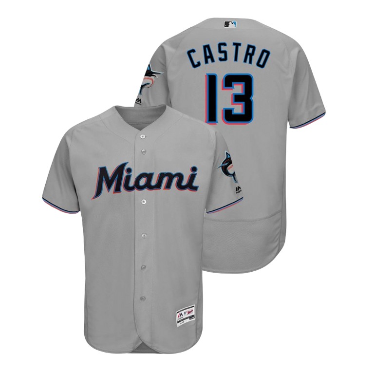 Miami Marlins Gray #13 2019 Flex Base Starlin Castro Road Jersey