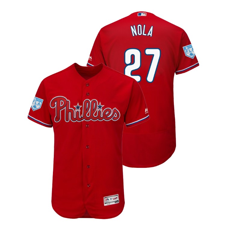 Philadelphia Phillies Scarlet #27 Aaron Nola Flex Base Jersey 2019 Spring Training