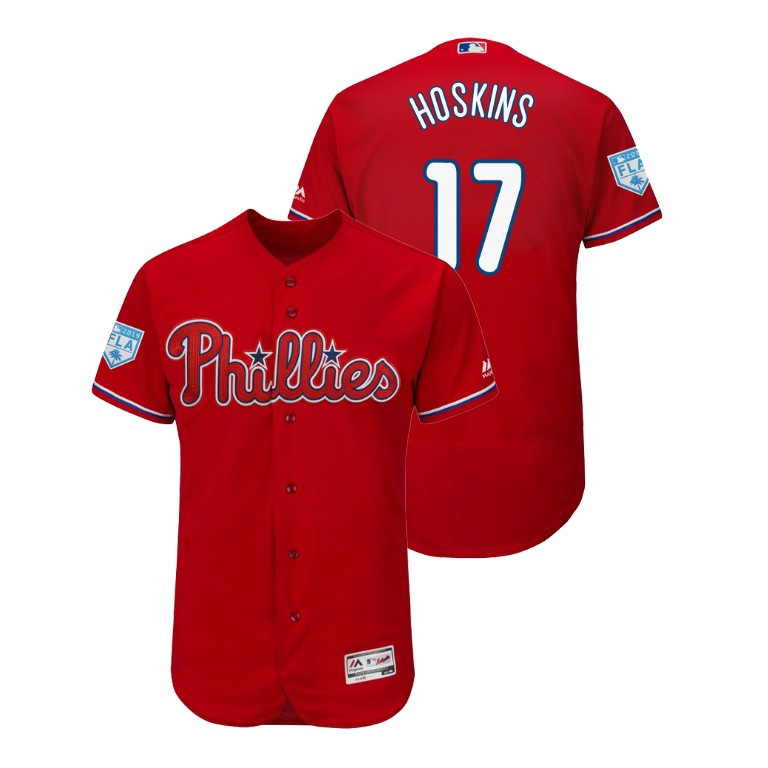 Philadelphia Phillies Scarlet #17 Rhys Hoskins Flex Base Jersey 2019 Spring Training