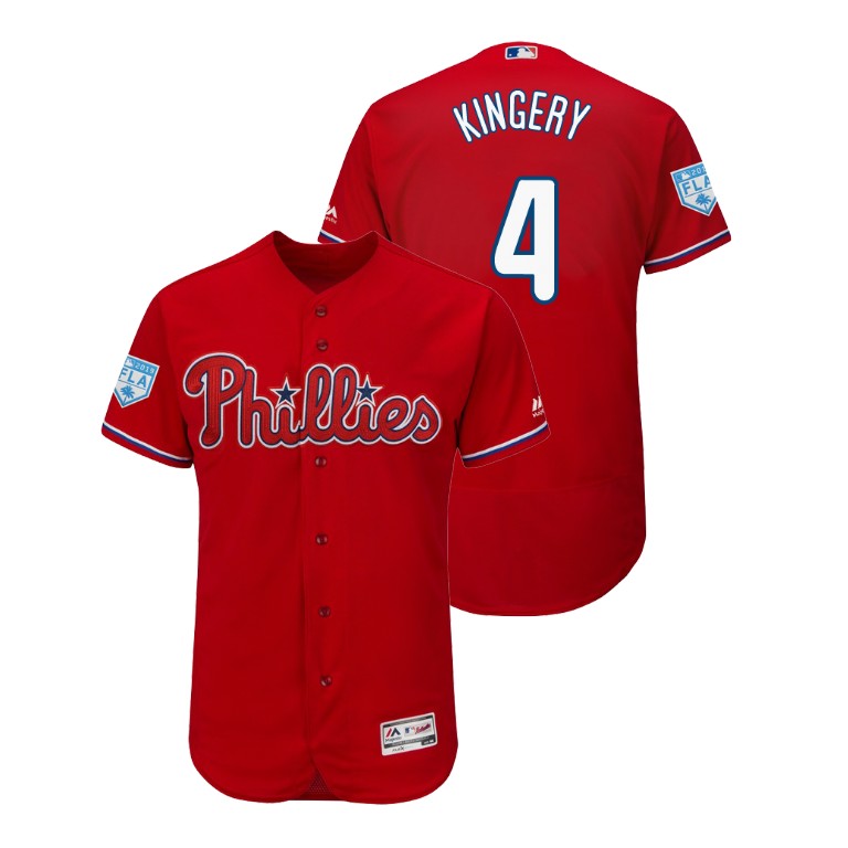 Philadelphia Phillies Scarlet #4 Scott Kingery Flex Base Jersey 2019 Spring Training