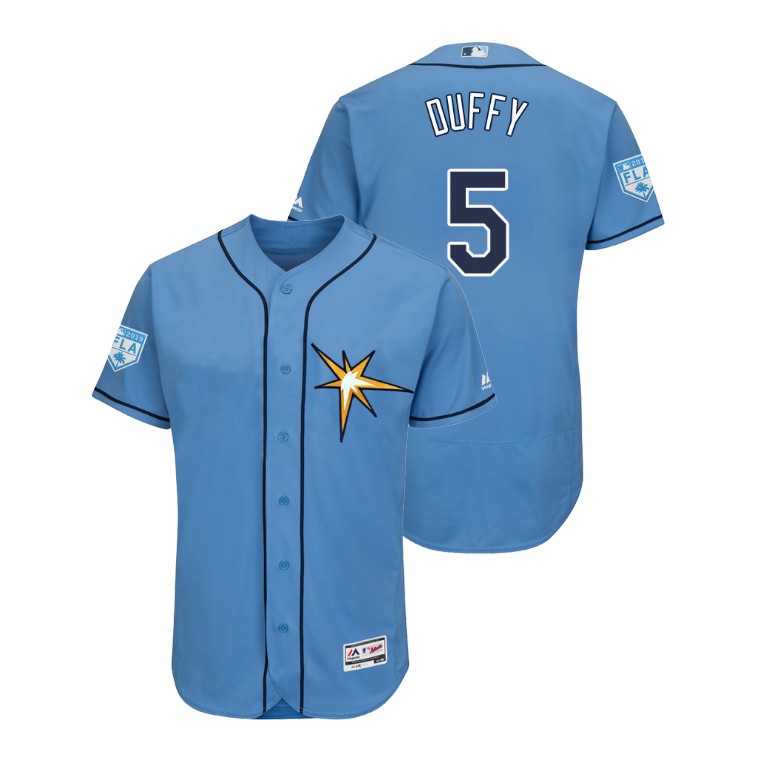 Tampa Bay Rays Light Blue #5 Matt Duffy Flex Base Jersey 2019 Spring Training Tampa Bay Rays Light Blue #5 Matt Duffy Flex Base Jersey 2019 Spring Training