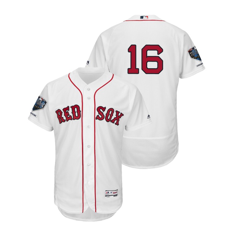 Boston Red Sox White #16 Andrew Benintendi Flex Base Jersey 2018 World Series Champions