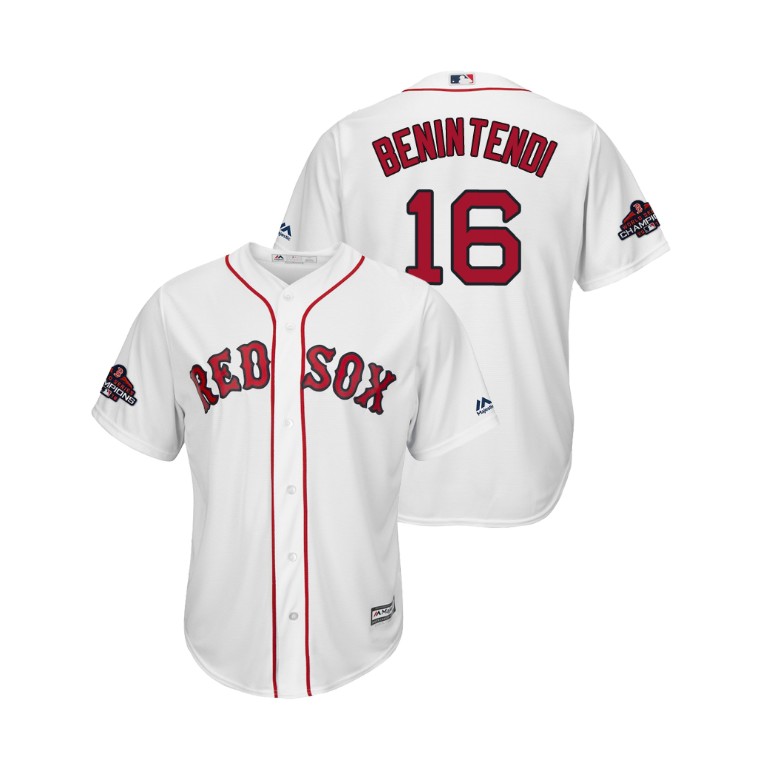Boston Red Sox White #16 Andrew Benintendi Team Logo Patch Jersey 2018 World Series Champions