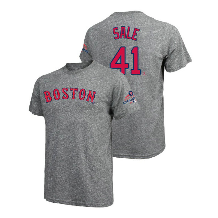 Boston Red Sox Gray #41 Chris Sale Majestic Threads T-Shirt 2018 World Series Champions