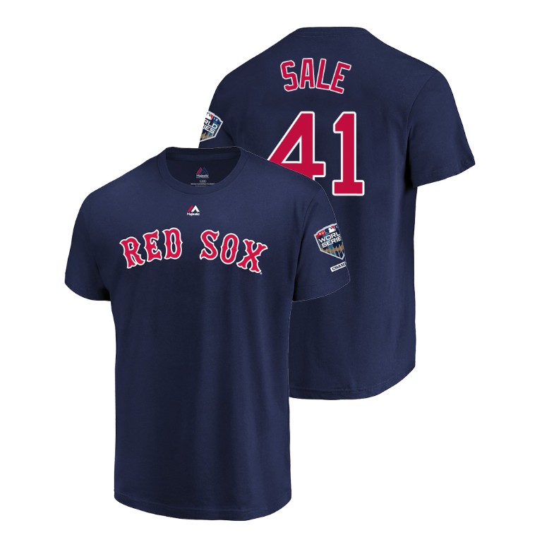Boston Red Sox Navy #41 Chris Sale Sleeve Patch T-Shirt 2018 World Series Champions