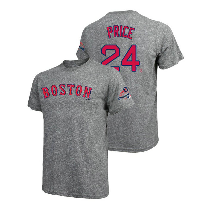Boston Red Sox Gray #24 David Price Majestic Threads T-Shirt 2018 World Series Champions