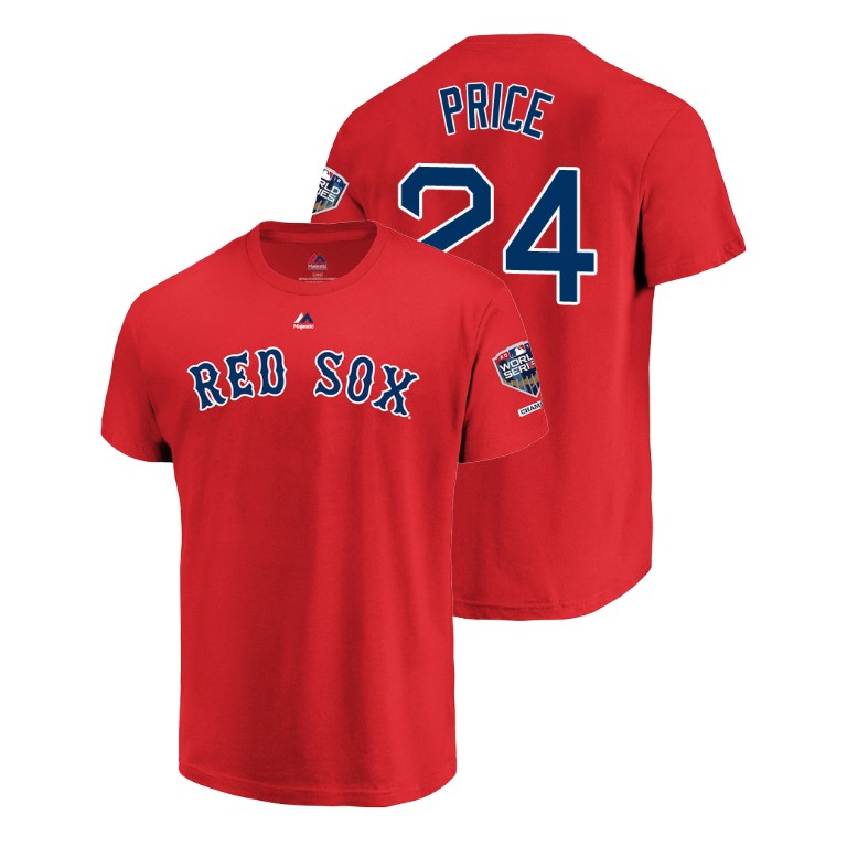 Boston Red Sox Red #24 David Price Sleeve Patch T-Shirt 2018 World Series Champions Boston Red Sox Red #24 David Price Sleeve Patch T-Shirt 2018 World Series Champions