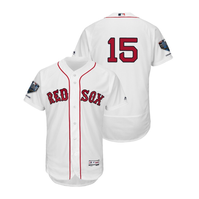 Boston Red Sox White #15 Dustin Pedroia Flex Base Jersey 2018 World Series Champions