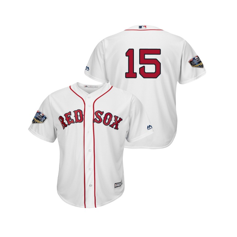 Boston Red Sox White #15 Dustin Pedroia Cool Base Jersey 2018 World Series Boston Red Sox White #15 Dustin Pedroia Cool Base Jersey 2018 World Series