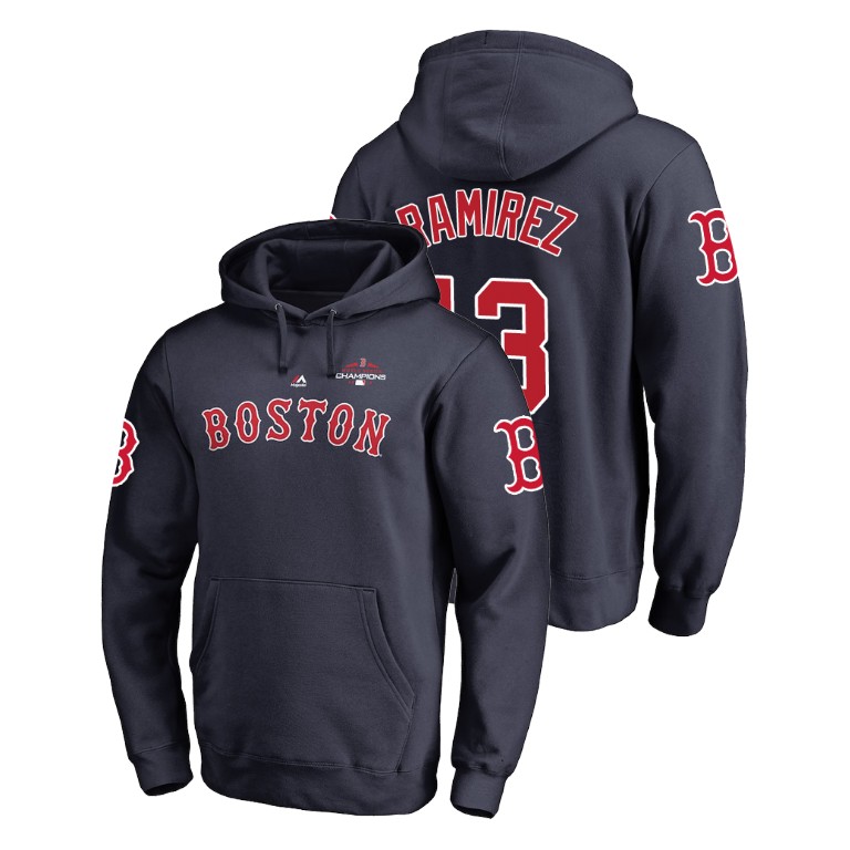 Boston Red Sox #13 Navy Hanley Ramirez Pullover Majestic Hoodie 2018 World Series Champions