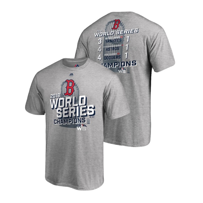 Boston Red Sox Sweep Schedule Heather Gray Majestic T-Shirt 2018 World Series Champions