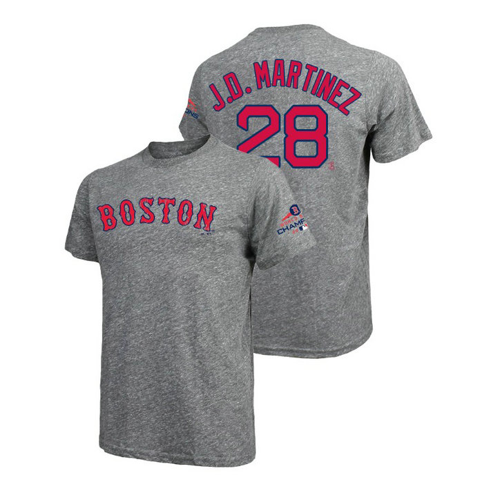 Boston Red Sox Gray #28 J.D. Martinez Majestic Threads T-Shirt 2018 World Series Champions