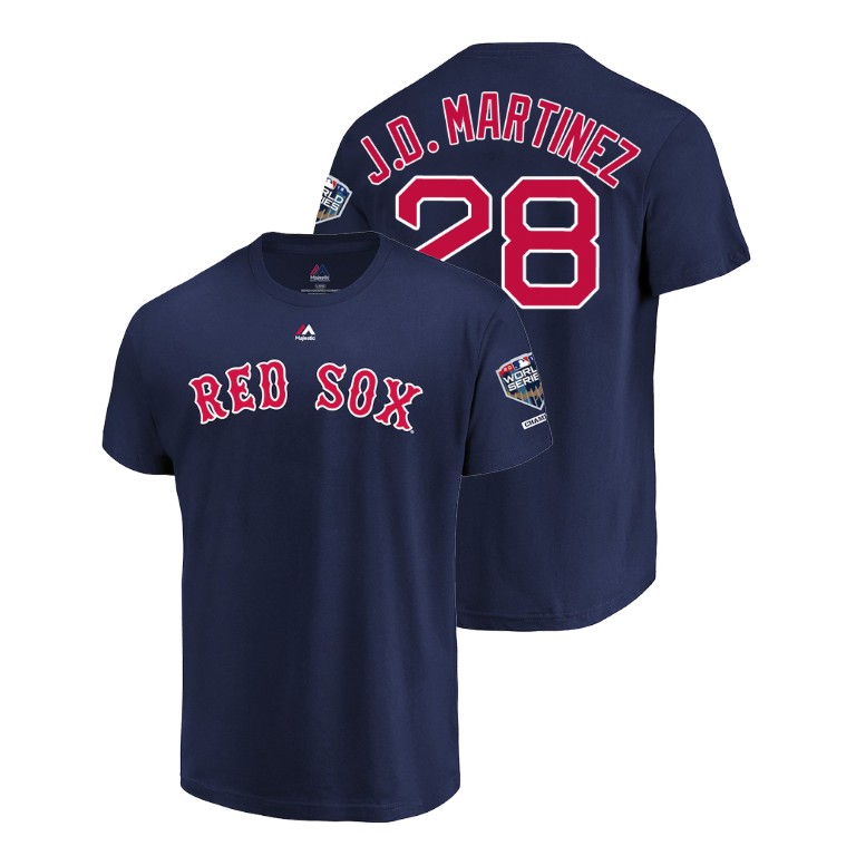 Boston Red Sox Navy #28 J.D. Martinez Sleeve Patch T-Shirt 2018 World Series Champions