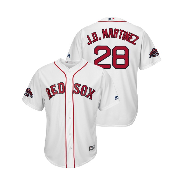 Boston Red Sox White #28 J.D. Martinez Team Logo Patch Jersey 2018 World Series Champions Boston Red Sox White #28 J.D. Martinez Team Logo Patch Jersey 2018 World Series Champions