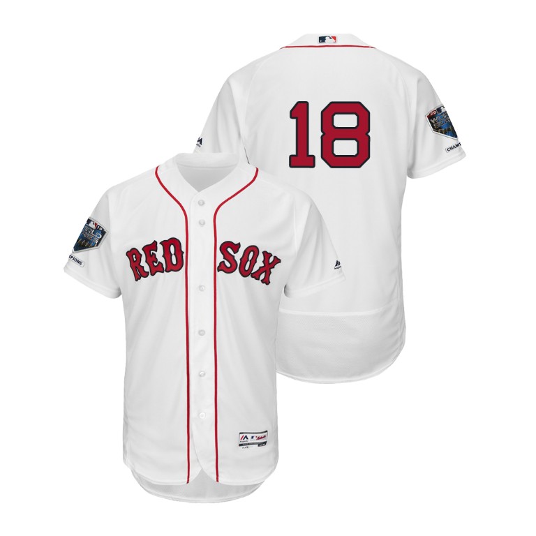 Boston Red Sox White #18 Mitch Moreland Flex Base Jersey 2018 World Series Champions