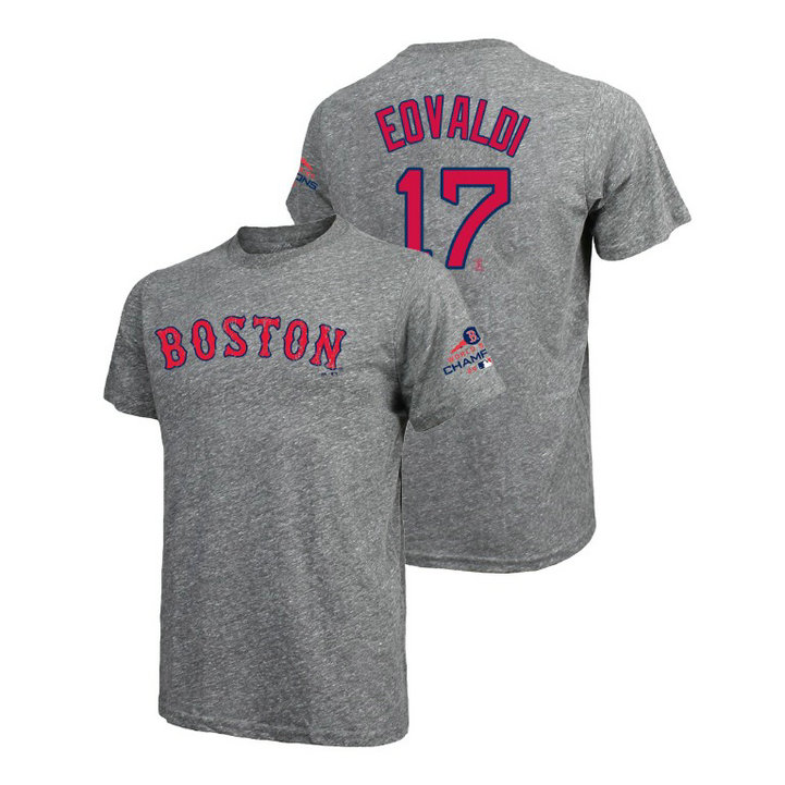 Boston Red Sox Gray #17 Nathan Eovaldi Majestic Threads T-Shirt 2018 World Series Champions