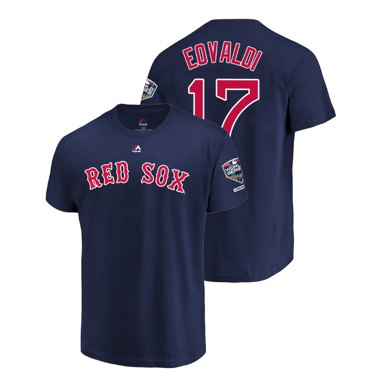Boston Red Sox Navy #17 Nathan Eovaldi Sleeve Patch T-Shirt 2018 World Series Champions
