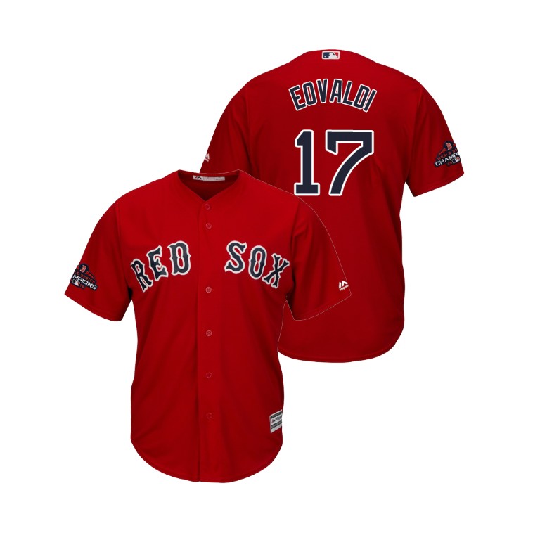 Boston Red Sox Scarlet #17 Nathan Eovaldi Team Logo Patch Jersey 2018 World Series Champions