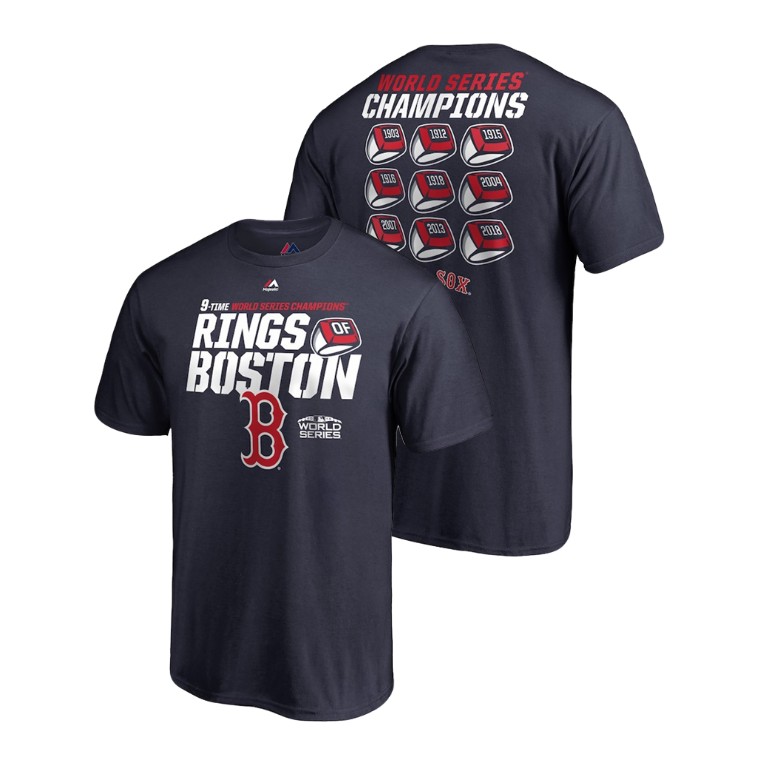 Boston Red Sox 9 World Series Rings Navy Majestic T-Shirt 2018 World Series Champions