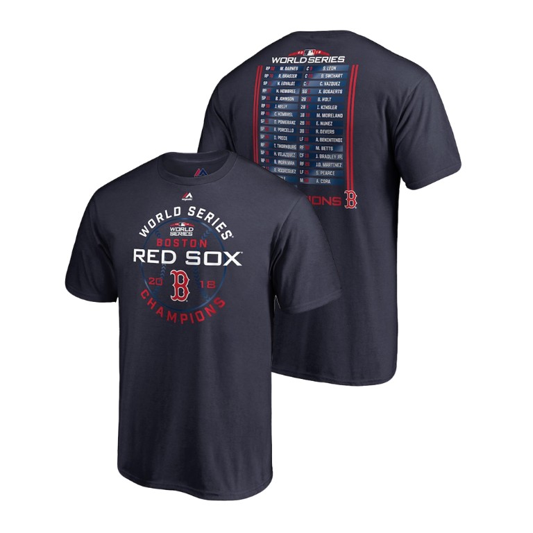 Boston Red Sox Sinker Roster Navy Majestic T-Shirt 2018 World Series Champions