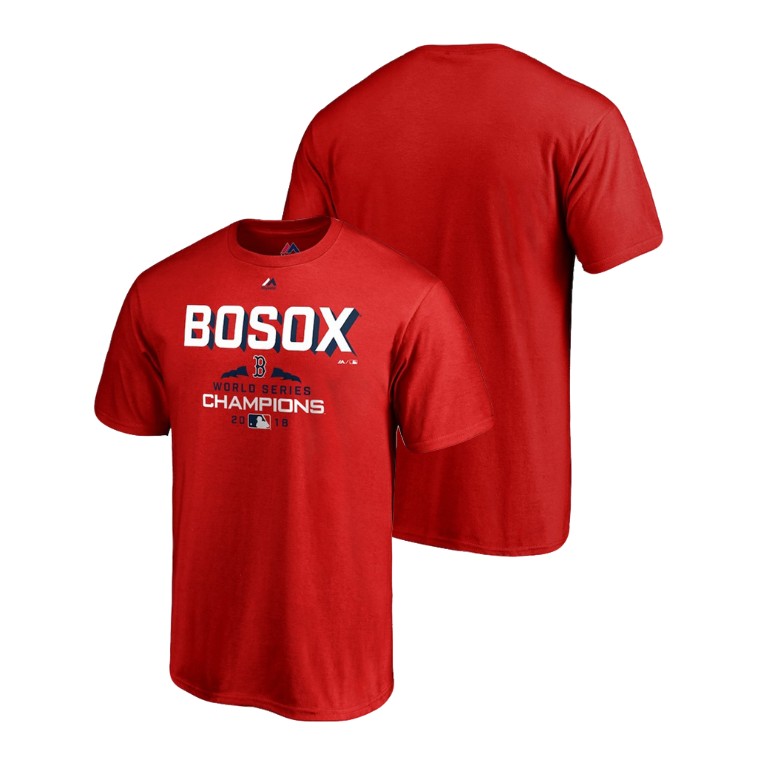 Boston Red Sox Hit And Run Red Majestic T-Shirt 2018 World Series Champions