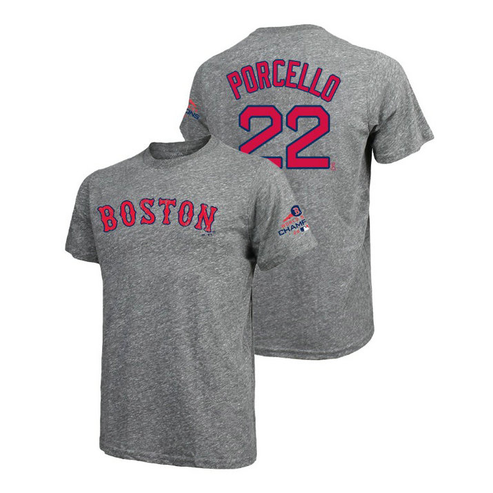 Boston Red Sox Gray #22 Rick Porcello Majestic Threads T-Shirt 2018 World Series Champions