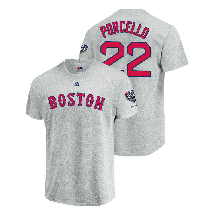 Boston Red Sox Gray #22 Rick Porcello Sleeve Patch T-Shirt 2018 World Series Champions