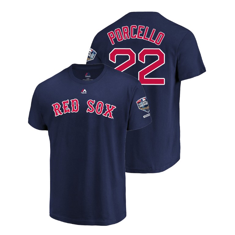 Boston Red Sox Navy #22 Rick Porcello Sleeve Patch T-Shirt 2018 World Series Champions