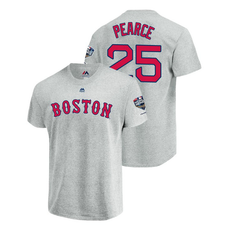 Boston Red Sox Gray #25 Steve Pearce Sleeve Patch T-Shirt 2018 World Series Champions