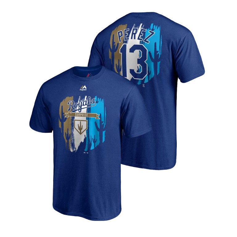 Kansas City Royals Royal #13 Salvador Perez Majestic T-Shirt 2019 Spring Training