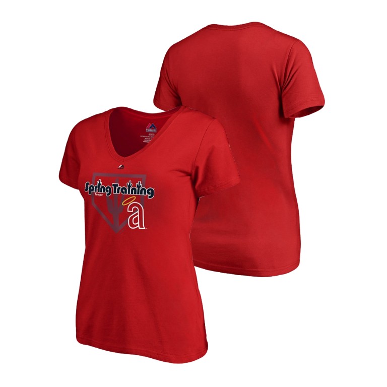 Women - Los Angeles Angels Vintage Red V-Neck T-Shirt 2019 Spring Training