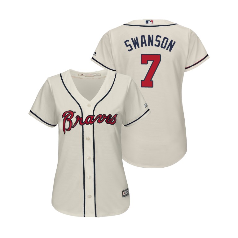 Women - Atlanta Braves Cream #7 2019 Cool Base Dansby Swanson Alternate Jersey Women - Atlanta Braves Cream #7 2019 Cool Base Dansby Swanson Alternate Jersey