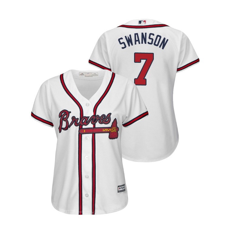 Women - Atlanta Braves White #7 2019 Cool Base Dansby Swanson Home Jersey Women - Atlanta Braves White #7 2019 Cool Base Dansby Swanson Home Jersey