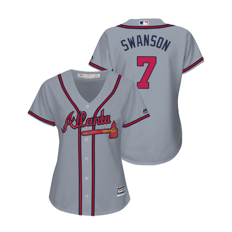 Women - Atlanta Braves Gray #7 2019 Cool Base Dansby Swanson Road Jersey Women - Atlanta Braves Gray #7 2019 Cool Base Dansby Swanson Road Jersey