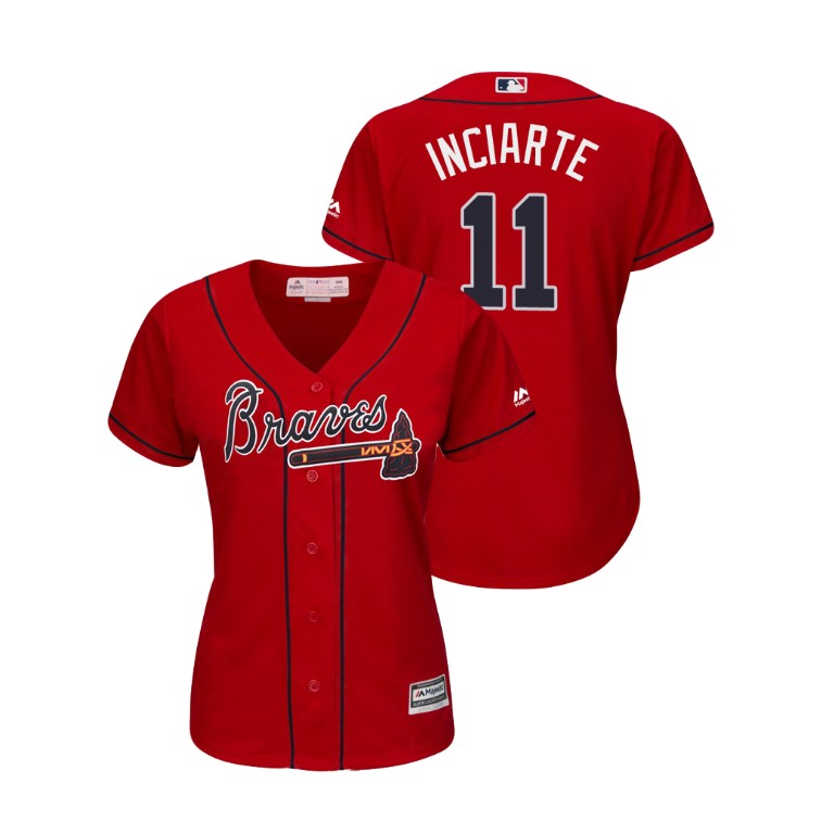 Women - Atlanta Braves Scarlet #11 2019 Cool Base Ender Inciarte Alternate Jersey