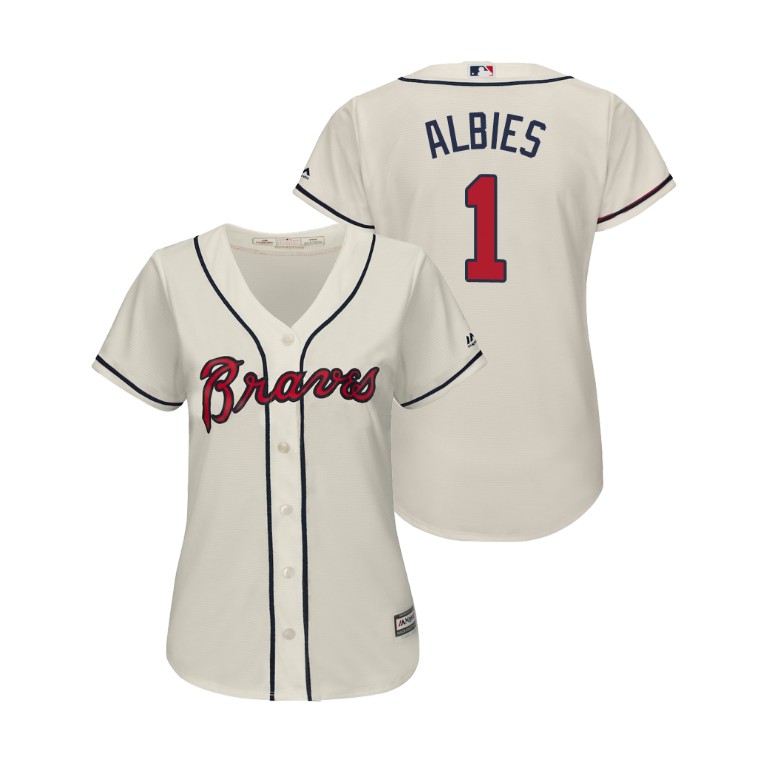 Women - Atlanta Braves Cream #1 2019 Cool Base Ozzie Albies Alternate Jersey Women - Atlanta Braves Cream #1 2019 Cool Base Ozzie Albies Alternate Jersey