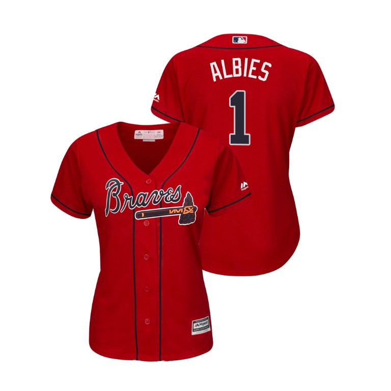 Women - Atlanta Braves Scarlet #1 2019 Cool Base Ozzie Albies Alternate Jersey Women - Atlanta Braves Scarlet #1 2019 Cool Base Ozzie Albies Alternate Jersey