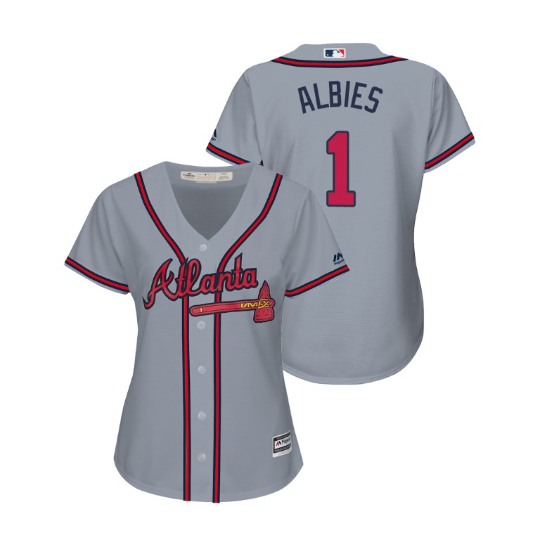 Women - Atlanta Braves Gray #1 2019 Cool Base Ozzie Albies Road Jersey Women - Atlanta Braves Gray #1 2019 Cool Base Ozzie Albies Road Jersey
