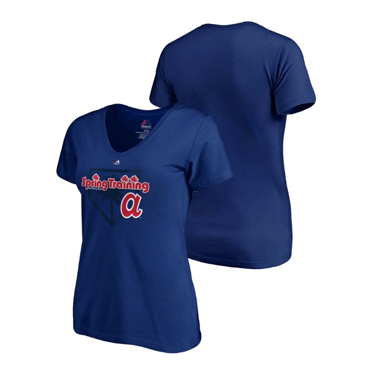 Women - Atlanta Braves Vintage Royal V-Neck T-Shirt 2019 Spring Training Women - Atlanta Braves Vintage Royal V-Neck T-Shirt 2019 Spring Training